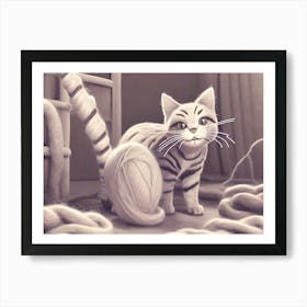 Yarn Ball Cat Art Print