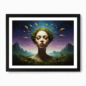 Woman With Flowers On Her Head Art Print