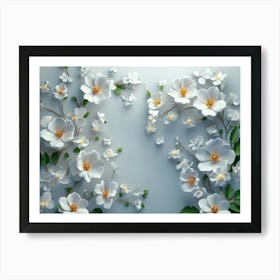 Delightful 3d Flowers Against A Fresh White Background, Intricate And Elegant Art Print