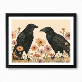 Floral Animal Illustration Crow 3 Art Print