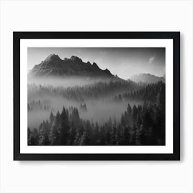 Black And White Mountain Landscape Art Print