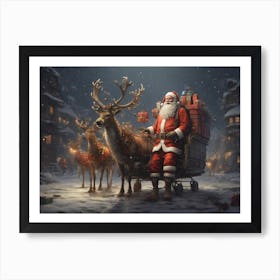 Santa Claus And Reindeer 1 Art Print