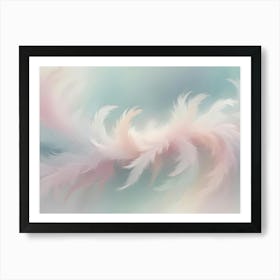 A Soft, Ethereal Background Of Overlapping Feathers In Shades Of Pink, White, And Peach Against A Light Blue Backdrop 2 Art Print