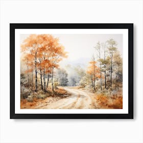 A Painting Of Country Road Through Woods In Autumn 69 Art Print