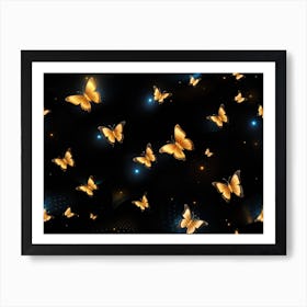 Gold Butterflies On Black Background 1 Art Print