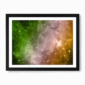 Green, Orange Galaxy Space Background Art Print