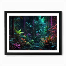 Futuristic neon cyberpunk jungle 9 Art Print