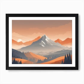 Misty mountains horizontal background in orange tone 5 Art Print