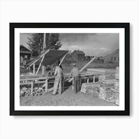 Cutting Lumber To Length For Construction For Sanitary Units At Fsa (Farm Security Administration) Trailer Camp Art Print