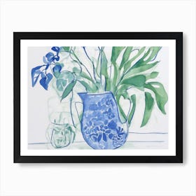 Vintage Blue Orchids in a vase Art Print