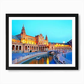 Plaza De Espana Illuminated At Sunset Art Print