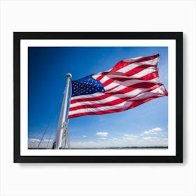 An American Flag Mid Billow Red And White Stripes Gleaming In The Wind Blue Star Field Sailing Ag (2) Art Print