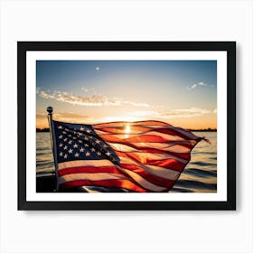 American Flag Rippling In The Wind During Sunrise Stars Shining With A Metallic Sheen Stripes Vibr Art Print