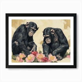 Floral Animal Illustration Bonobo 1 Art Print