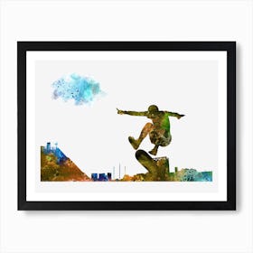 Skateboarder Boy Watercolor Art Print