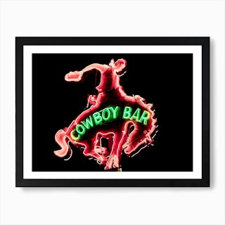 Cowboy Bar Neon Sign In Jackson Hole, Wyoming Art Print