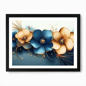 Blue And Gold Flowers 1 Poster