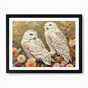 Floral Animal Illustration Snowy Owl 3 Art Print