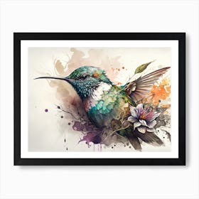 Flying Hummingbird Watercolor Abstract Art Print
