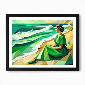 Woman Sitting On The Beach Art Print