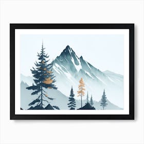 Mountain And Forest In Minimalist Watercolor Horizontal Composition 316 Art Print