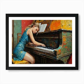 Girl Playing The Piano Vincent Van Gogh Style Art Print