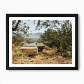 Yellow old truck olive grove Art Print