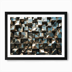 Abstract Geometric Pattern Of Golden, Metallic Cubes, Creating A Textured And Modern Design Art Print