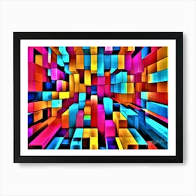 Abstract Op Art - Colorful Cubes Art Print