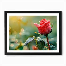 Red Rose With Dew Drops Art Print