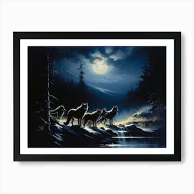 A Pack Of Wolves Silhouetted Under A Full Moon Their Howls Amalgamating With The Wailing Wind Amid (6) Art Print