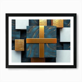 Gold And Blue Gift Boxes Art Print