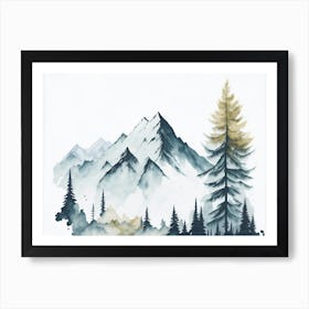 Mountain And Forest In Minimalist Watercolor Horizontal Composition 341 Art Print