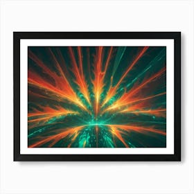 Abstract Fractal Art With A Swirling, Glowing Pattern Of Orange And Teal Art Print