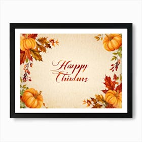 Calligraphy Of Happy Thanksgiving In Elegant Flowing Script Intertwined With Autumnal Motifs Suc (3) Art Print