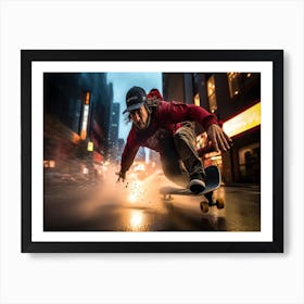 Adrenaline Street Boarding - Skateboarder In The Rain Art Print