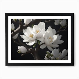 Magnolia Tree With Beautiful White Flowers Art Print