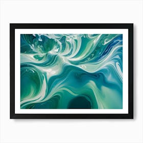 Abstract Image Of Swirling, Fluid Colors In Shades Of Blue, Green, And White Art Print