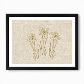 Linen Daffodils Line Art March Art Print