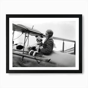 Dog In The Cockpit Vintage Black and White Photo Art Print