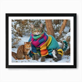 Colorful Cats In The Snow Art Print