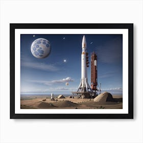 3d Animation Style Chanderyan Rocket And Landed Moon Image 0 Art Print
