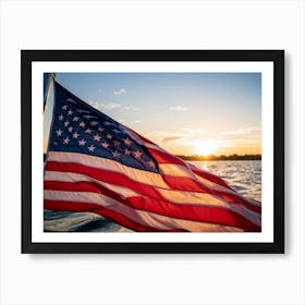 American Flag Rippling In The Wind During Sunrise Stars Shining With A Metallic Sheen Stripes Vibr (4) Art Print