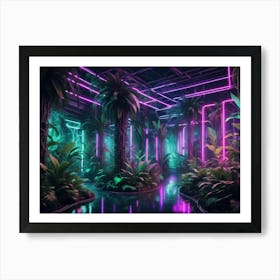 Futuristic neon cyberpunk jungle 5 Art Print