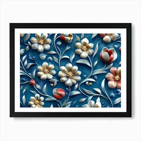 Flowers On A Blue Background 10 Art Print