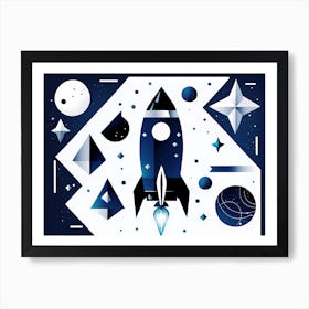 Space Rocket, Rocket wall art, Children’s nursery illustration, Kids' room decor, Sci-fi adventure wall decor, playroom wall decal, minimalistic vector, dreamy gift 302 Art Print