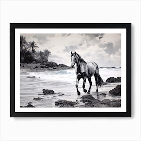 A Horse Oil Painting In Punalu U Beach Hawaii, Usa, Landscape 2 Art Print