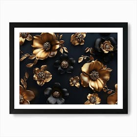 Gold And Black Flowers 9 Art Print