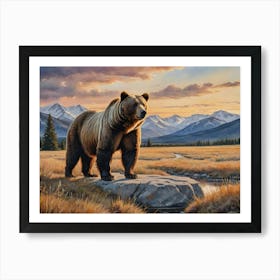 Wild Hunting Grizzly Bear Art Print