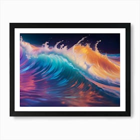 A Colorful Wave Crashes, Creating A Splash Of Vibrant Colors, Including Blue, Orange, Purple, And Pink Art Print